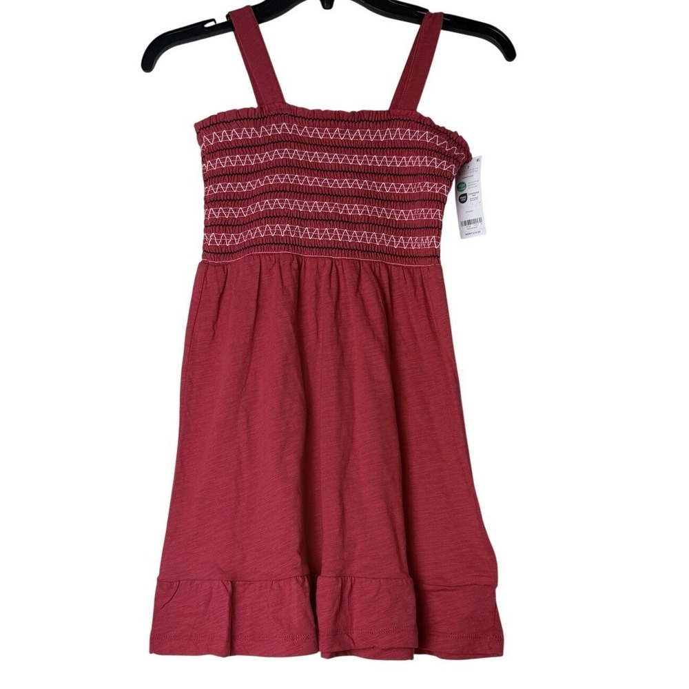 Carter's Smocked Sundress Girls Size 7 Red Sleeveless Ruffle Hem Cotton‎